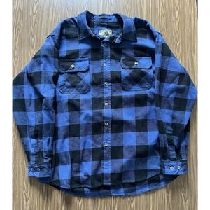Vtg Flannel Shirt Buffalo Plaid Long Sleeve Button Up 90s Field & Stream Blue